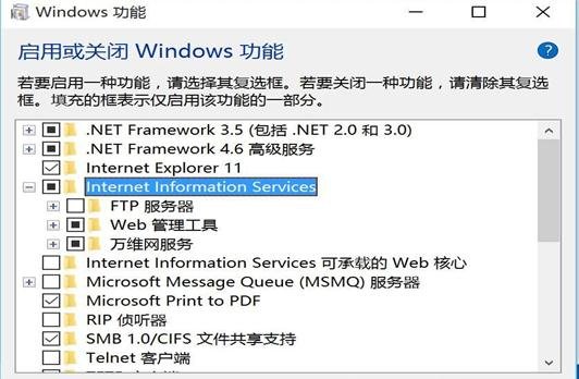 Win10系统开启iis