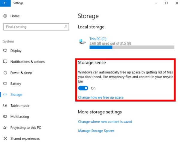 Win10自动清理硬盘空间
