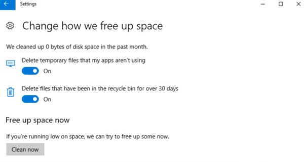 Win10自动清理硬盘空间